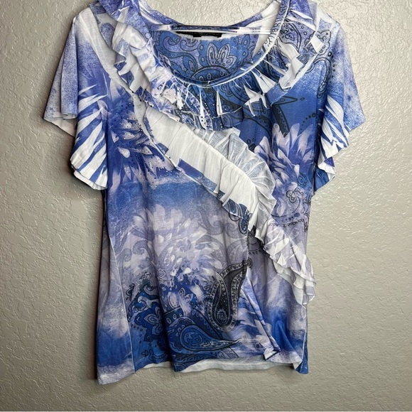 French Bazaar Blue Ruffled Top - Picture 5 of 5